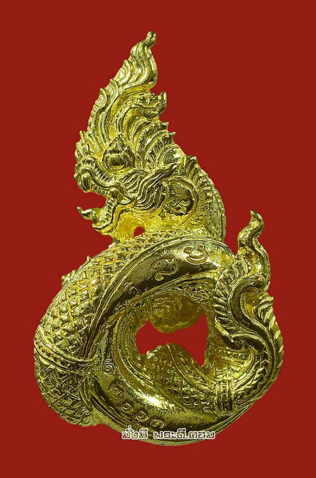 รูปหล่อองค์พญานาค หลวงพ่อรักษ์ อนาลโย วัดสุทธาวาส วิปัสสนา จ.พระนครศรีอยุธยา รุ่นขุมทรัพย์นาคราช ปี 2560 เนื้อทองราชาโชค ตนที่ 23 หมายเลข 2113