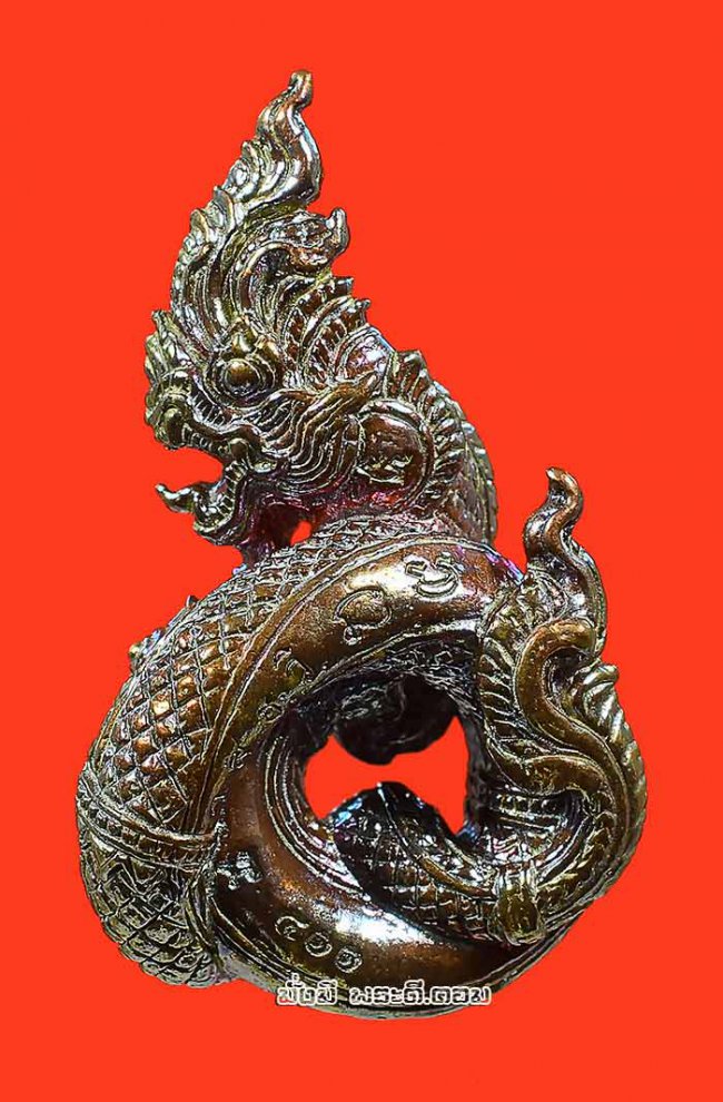 รูปหล่อองค์พญานาค หลวงพ่อรักษ์ อนาลโย วัดสุทธาวาส วิปัสสนา จ.พระนครศรีอยุธยา รุ่นขุมทรัพย์นาคราช ปี 2560 เนื้อสัมฤทธิ์โชค ตนที่ 14 หมายเลข 411 